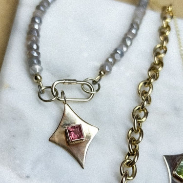 Pink Tourmaline North Star Pendant - Princess Cut