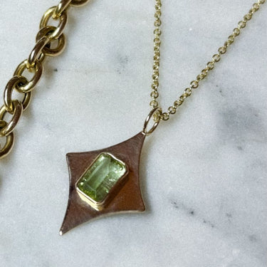 Green Tourmaline North Star Pendant - Emerald Cut